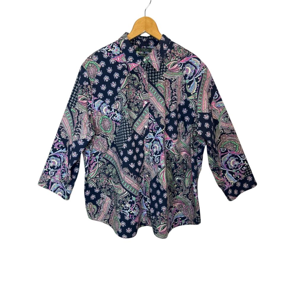 Lauren Ralph Lauren Button Shirt Size 3X Blue Paisley Floral